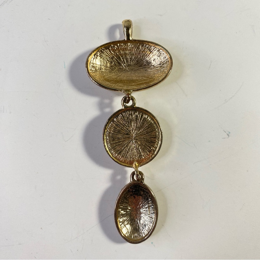 Vintage 80s/90s glass cabochon pendant gold tone drop cat’s eye - Picture 3 of 6